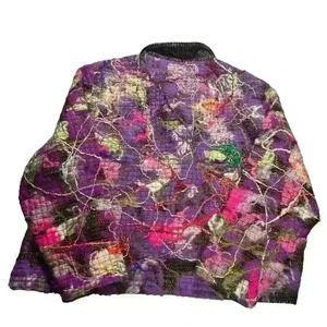 VINTAGE CHICO'S Artsy Bohochic Wool Abstract Multi-Color Jacket Blazer Size 3